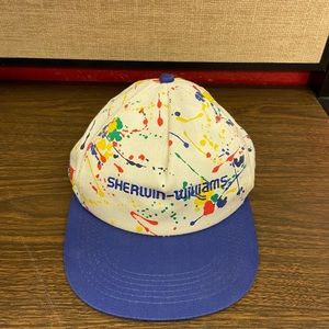 Vintage K PRODUCTS Sherwin Williams Paint Splash Blue & White Snapback Hat USA